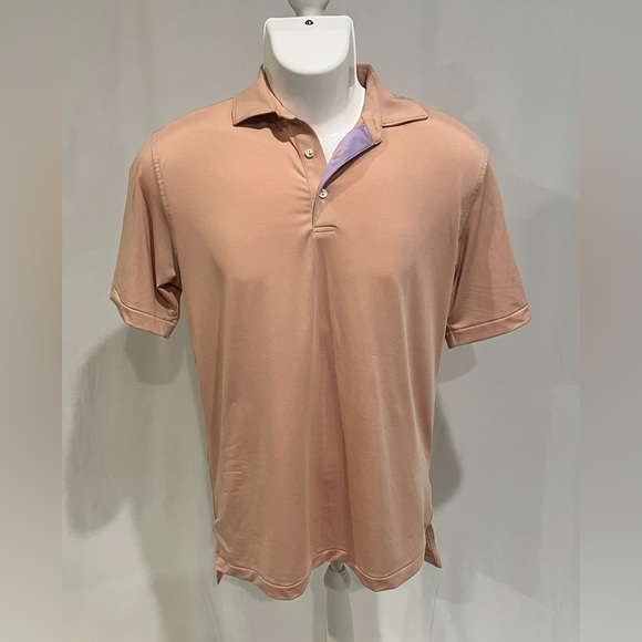 Peter Millar Men's Peach Polo with Contrast Inner Placket - Picture 3 of 11